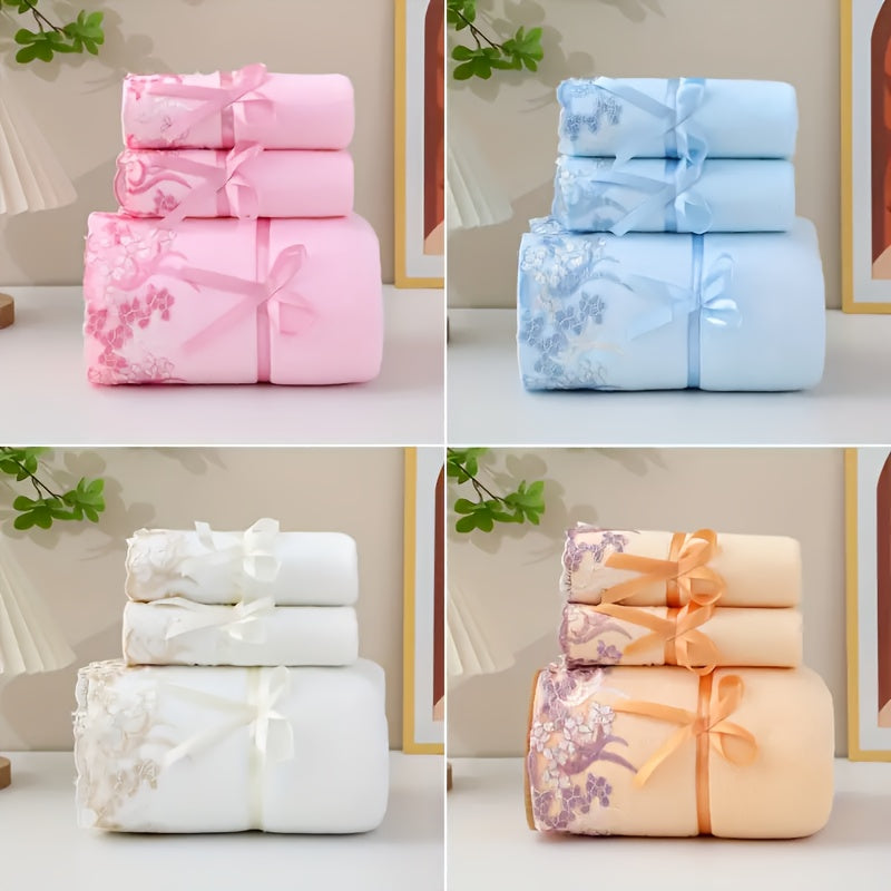 Lace Embroidered Microfiber Towel Set 3pc Bath Towels