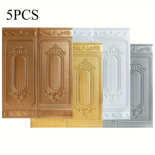 5Pcs Waterproof Self-Adhesive XPE Wainscot Wall Panel Stickers 3D
