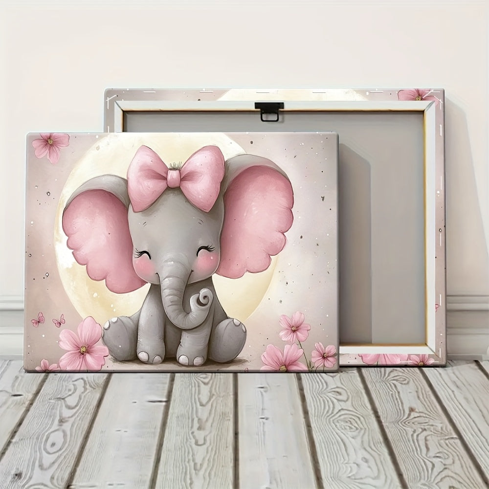 Baby Elephant With Big Ears Wooden Framed Canvas Wall Art