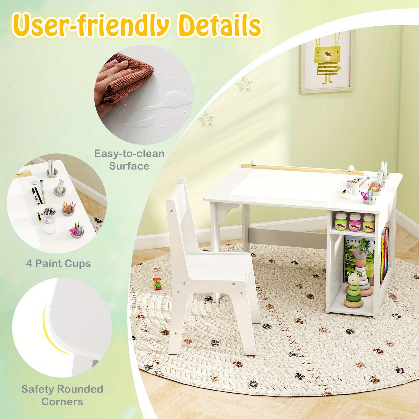COSTWAY Kids Art Table And Chair Set With Paper Roll