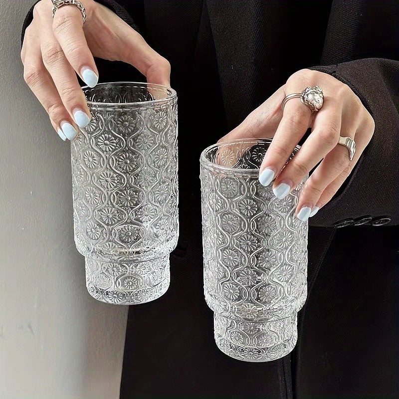 FGFW Embossed Crabapple Flower Glass Cup Stackable Reusable