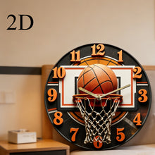 Basketball Wall Clock with Net, Silent Quartz Movement, Wood Frame