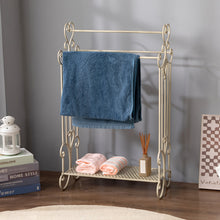 Three Tier Metal Freestanding Towel Rack With Shelf For Bathroom