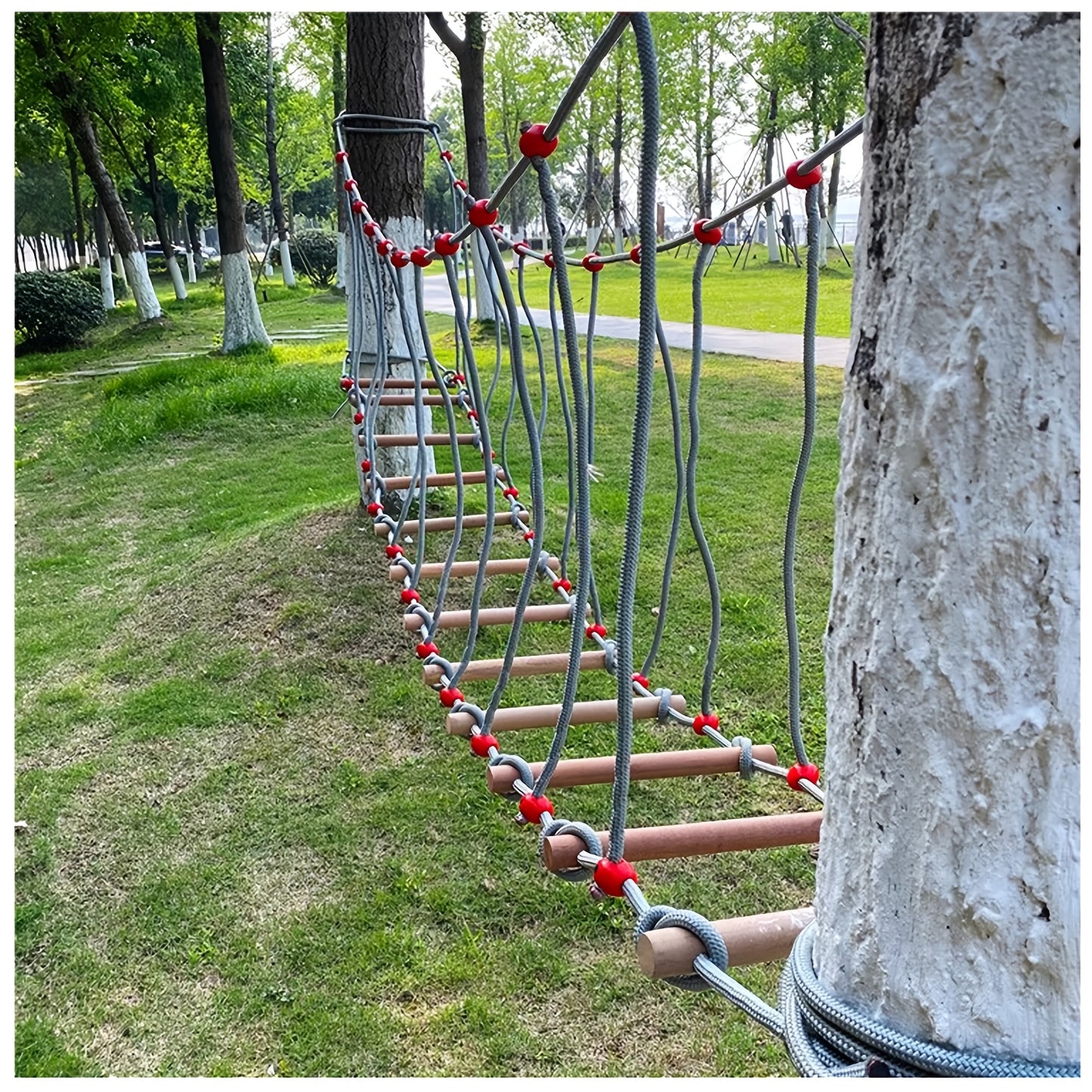 Solid Wood Outdoor Suspension Bridge For Backyard Playground Obstacle Course