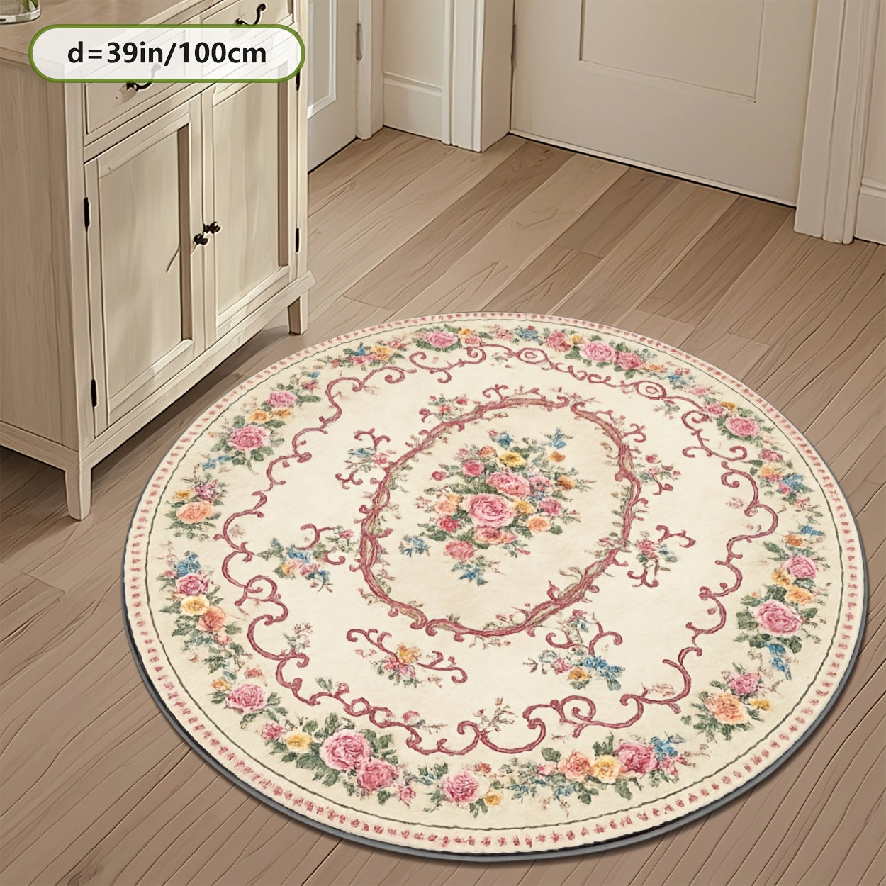 ZULIDA 2D Round Floral Carpet Polyester Machine Washable