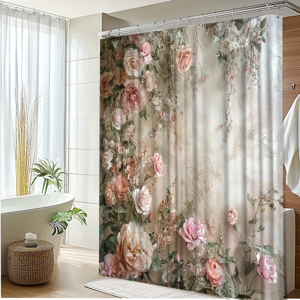 Elegant Floral Shower Curtain With Roses for Bathroom Decor