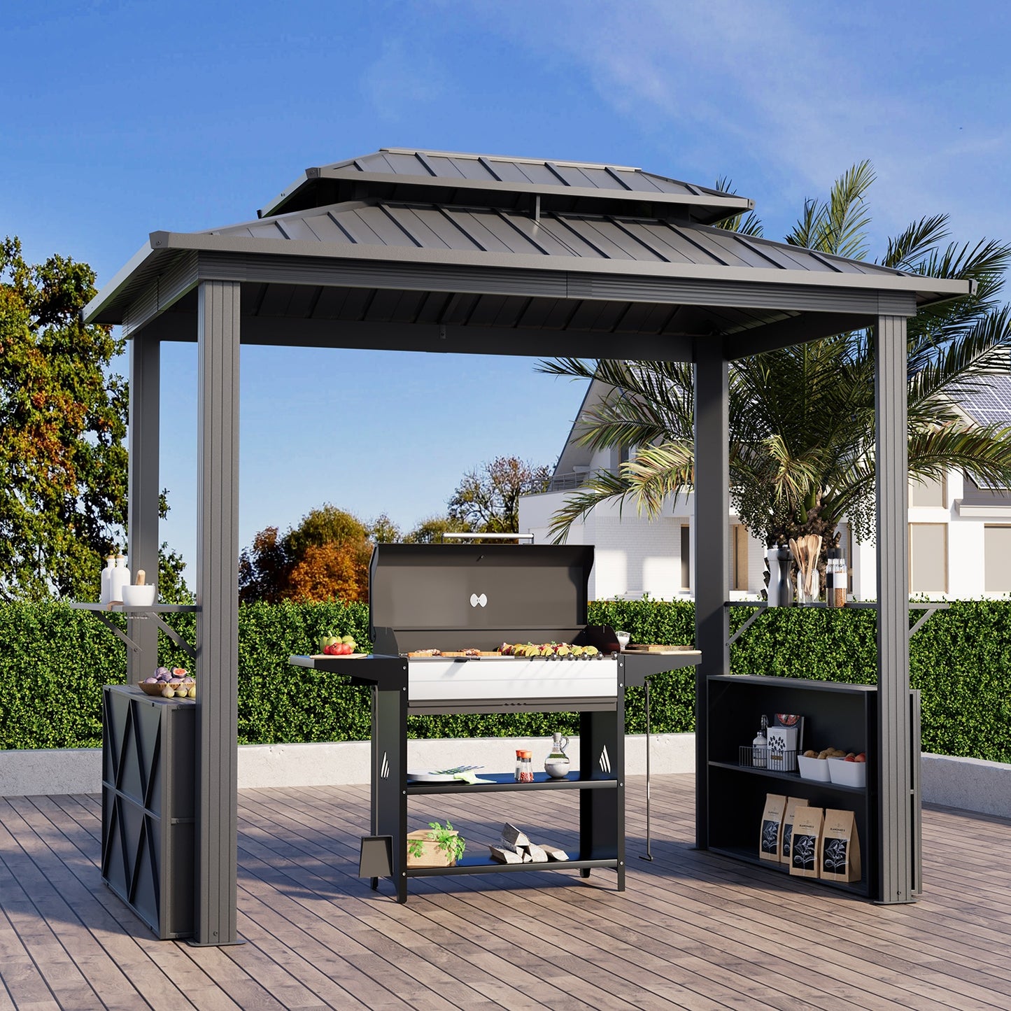 OYEROL All Weather Grill Gazebo with Galvanized Steel Frame