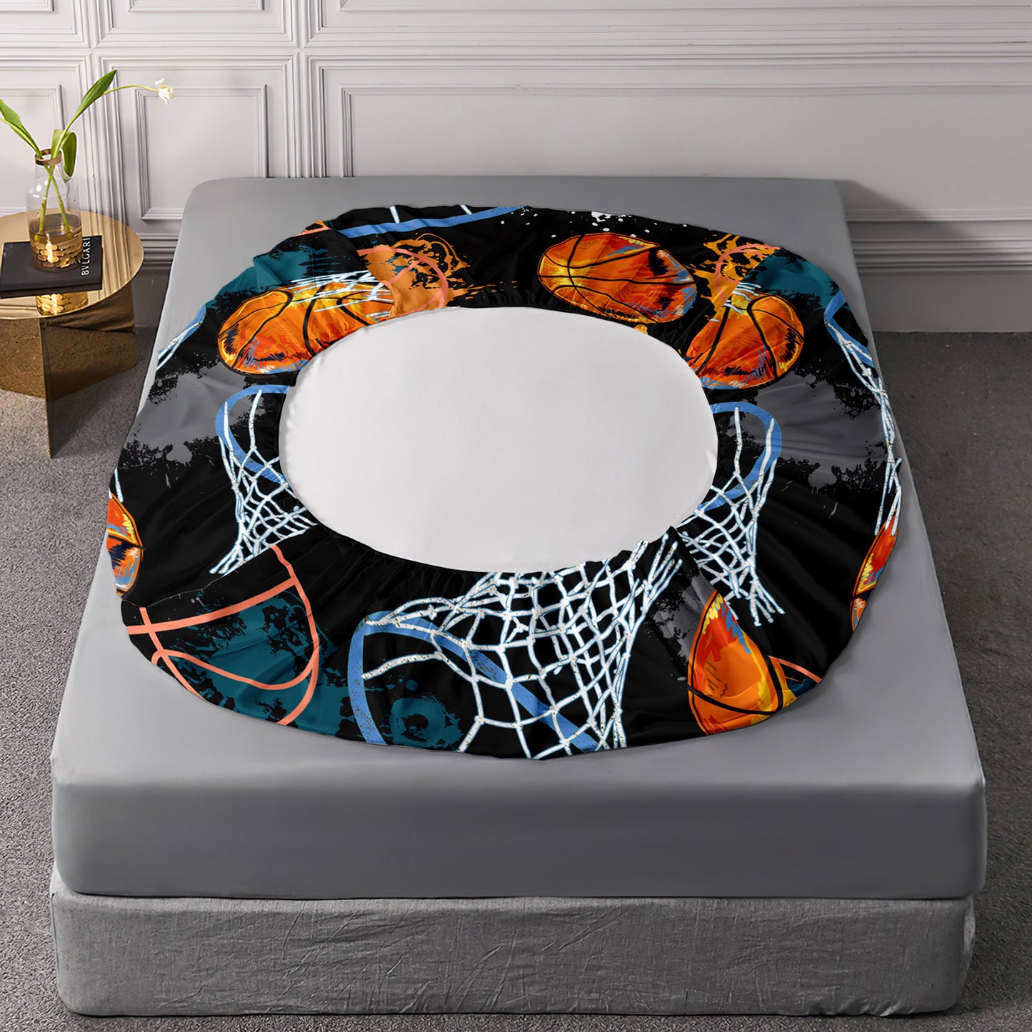 Basketball Theme Three Piece Fitted Sheet Bedding Set With Pillowcases