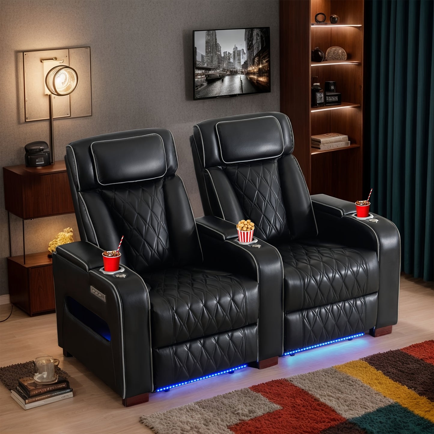 Consofa Home Theater Seating Power Recline Leather Memory Foam Sofa