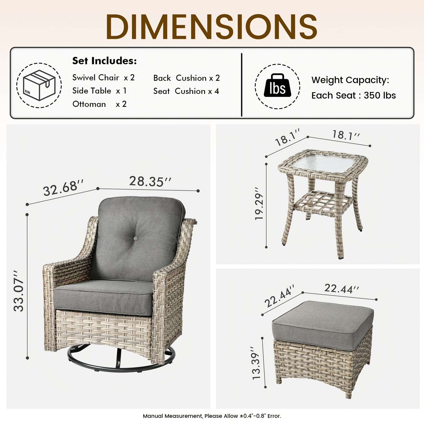 HOOOWOOO Outdoor 360-Degree Swivel Chairs Set With Ottomans And Table