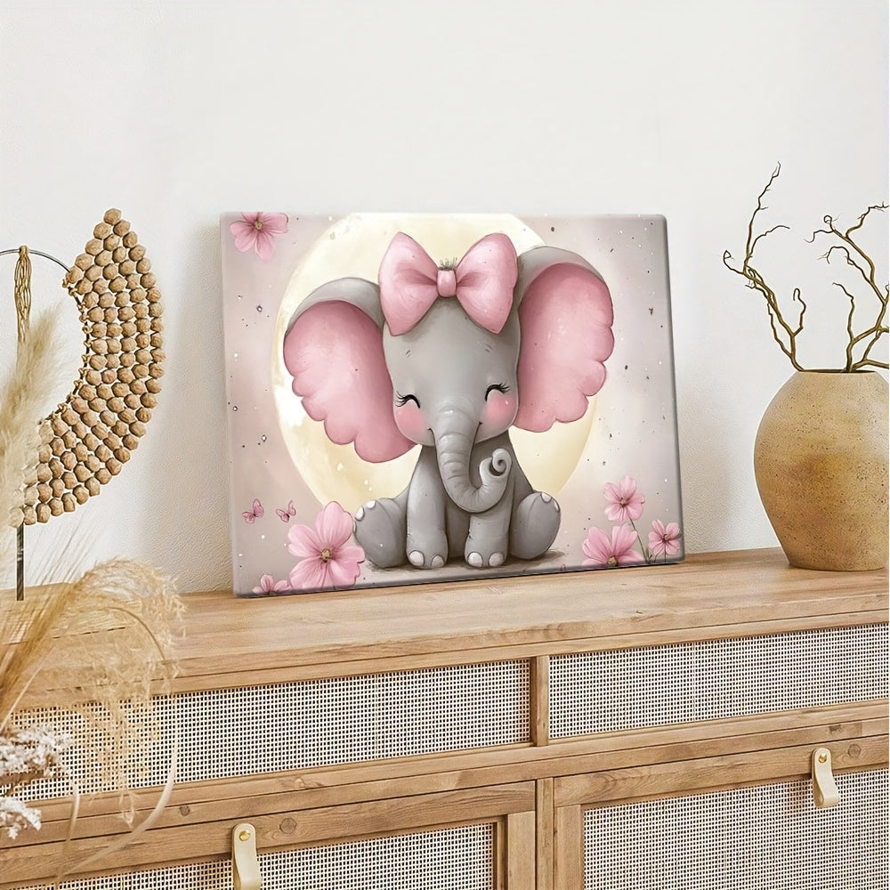 Baby Elephant With Big Ears Wooden Framed Canvas Wall Art