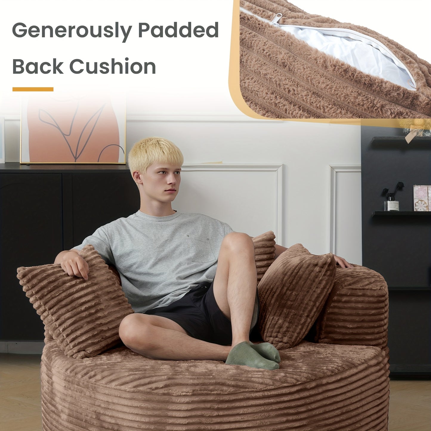 Corduroy Modular Sofa Bed With Built-In Pillows For Living Room