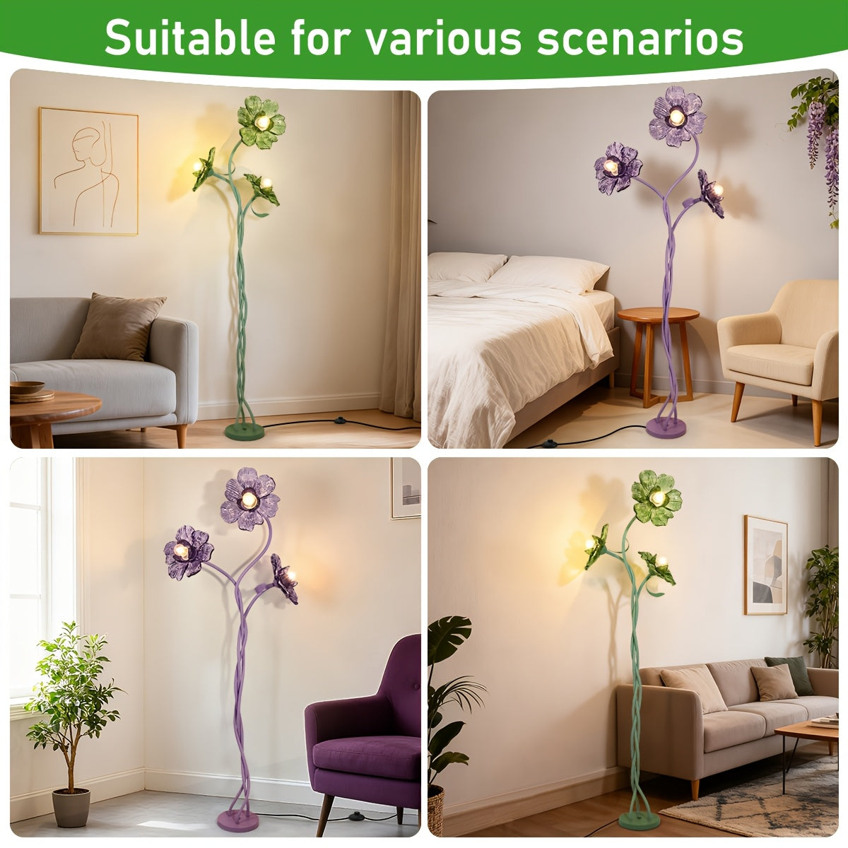 Cherry Blossom Three-Head Floor Lamp With Retractable Swivel Foot Switch