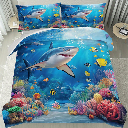 Latacaca Ocean Theme Shark Bedding Set 3 Piece Quilt Cover