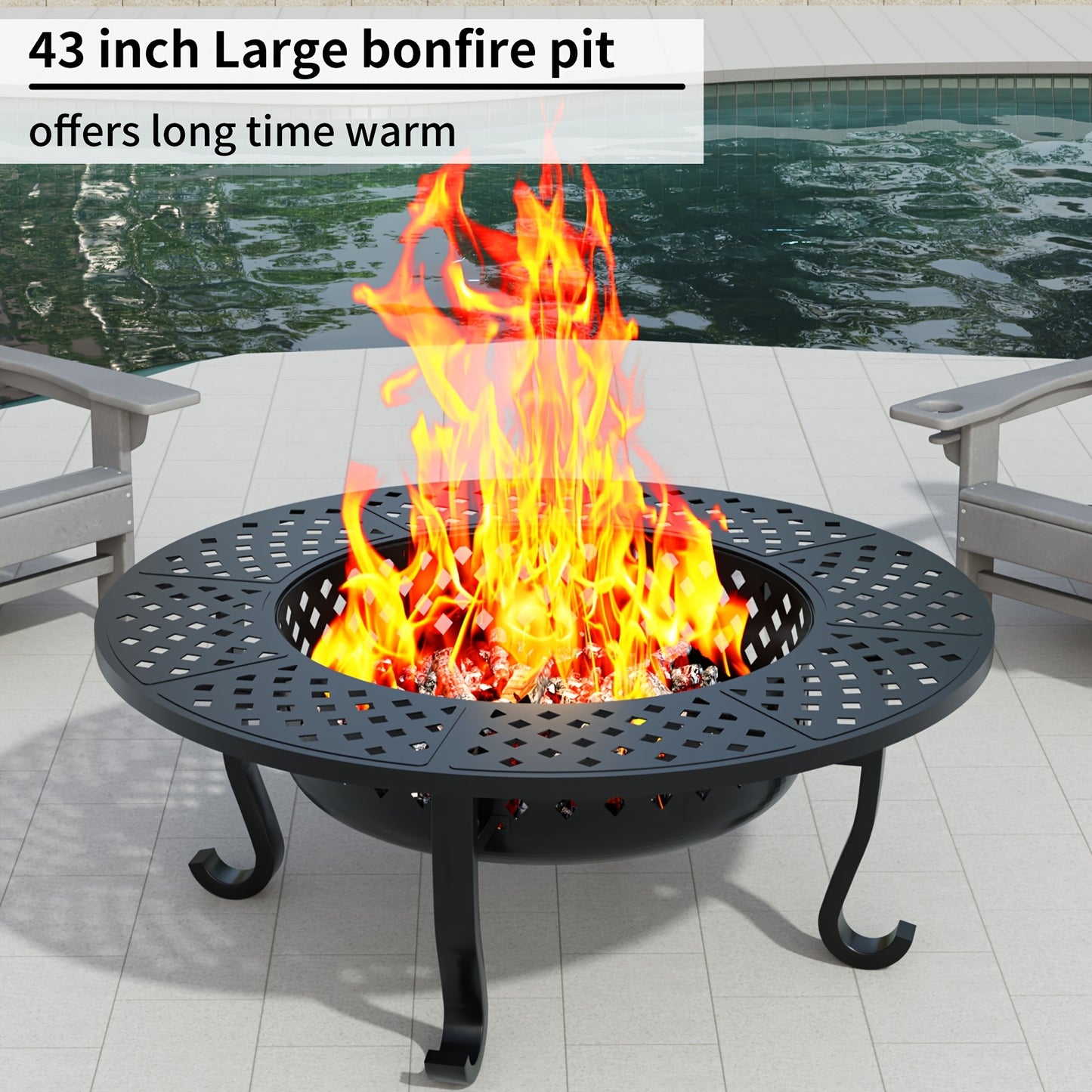 Fire Pit With Grill And Lid For Outdoor Wood Burning