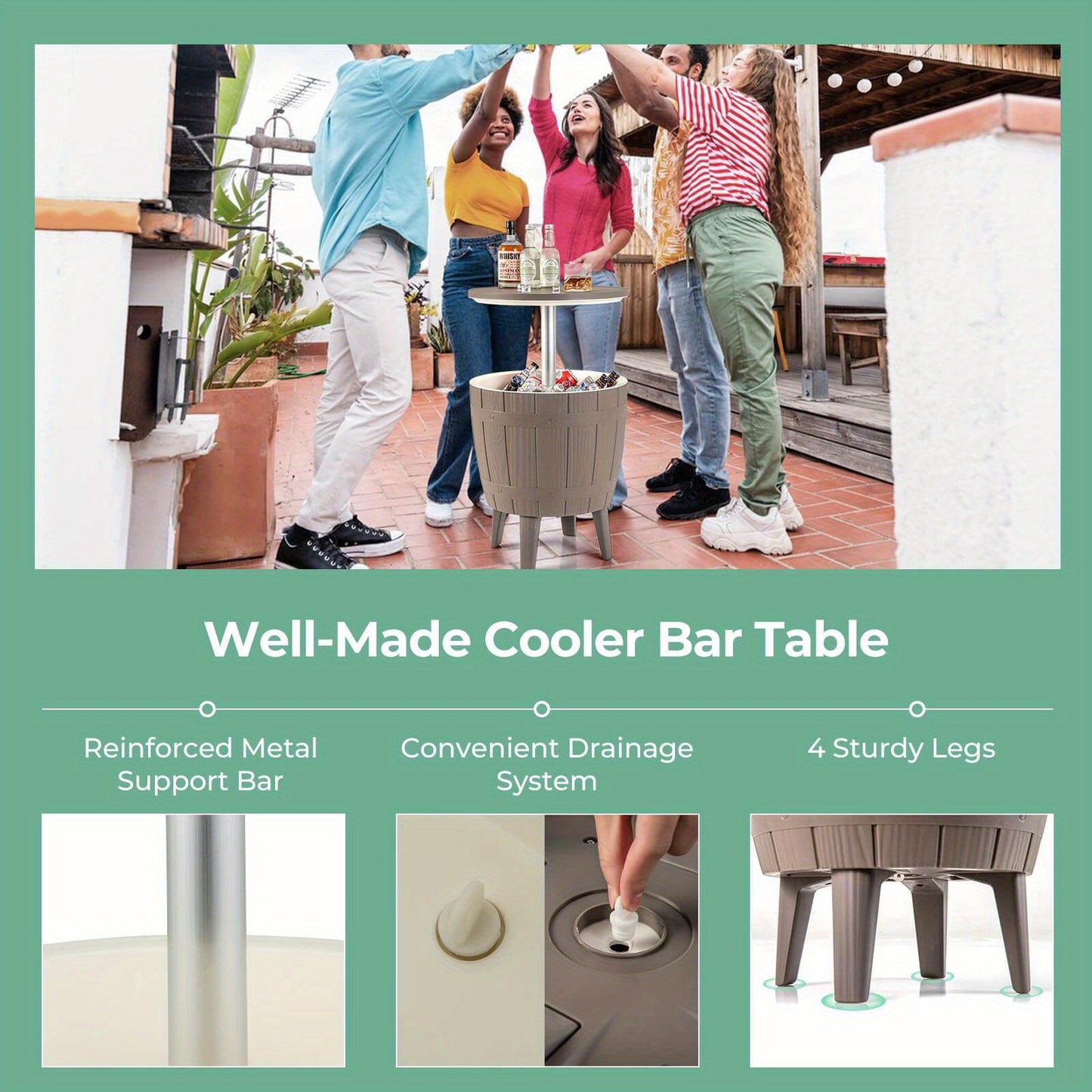 MULTIGOT Heavy Duty Cooler Bar Table ThreeInOne Convertible Outdoor