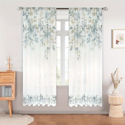 DRIFTAWAY Floral Sheer Curtains Leaf Print Light Filtering Drapes Living Room