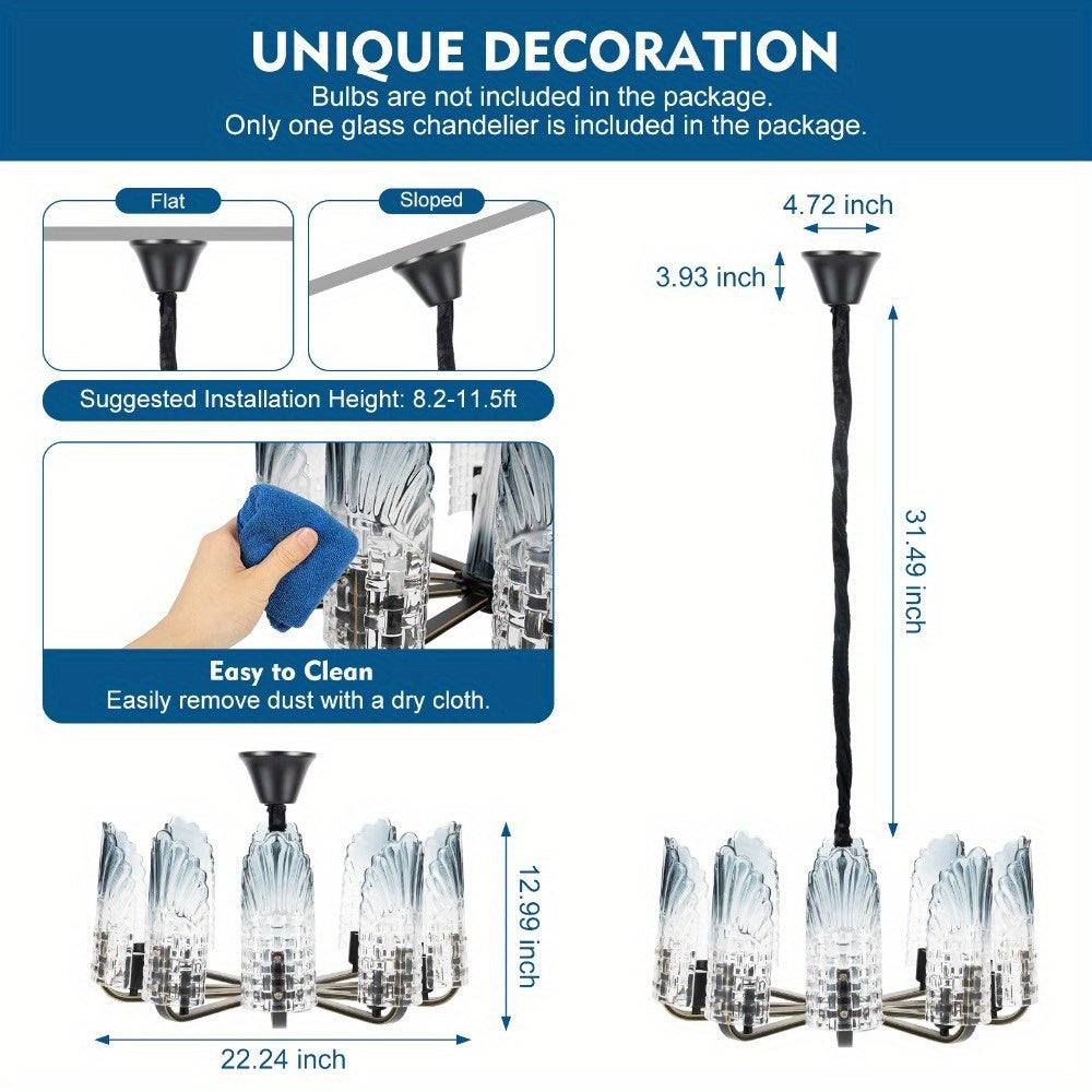 GDRASUYA Modern Crystal Chandelier 10 Light LED Glass Pendant