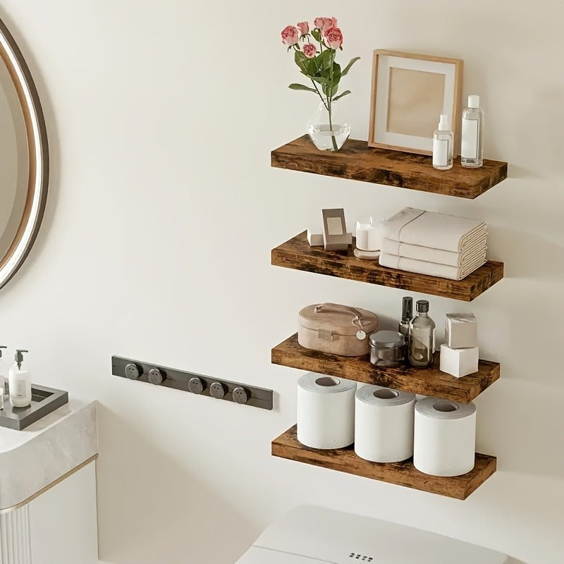 LDQ Rustic Floating Shelves With Hidden Brackets For Wall Decor