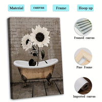 Sunflowers Wrapped Canvas Wall Art In Wooden Frame For Home