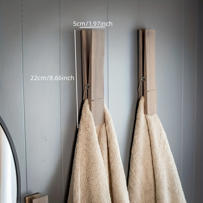 Vintage Industrial Farmhouse Wooden Clip On Wall Mount Towel Rack