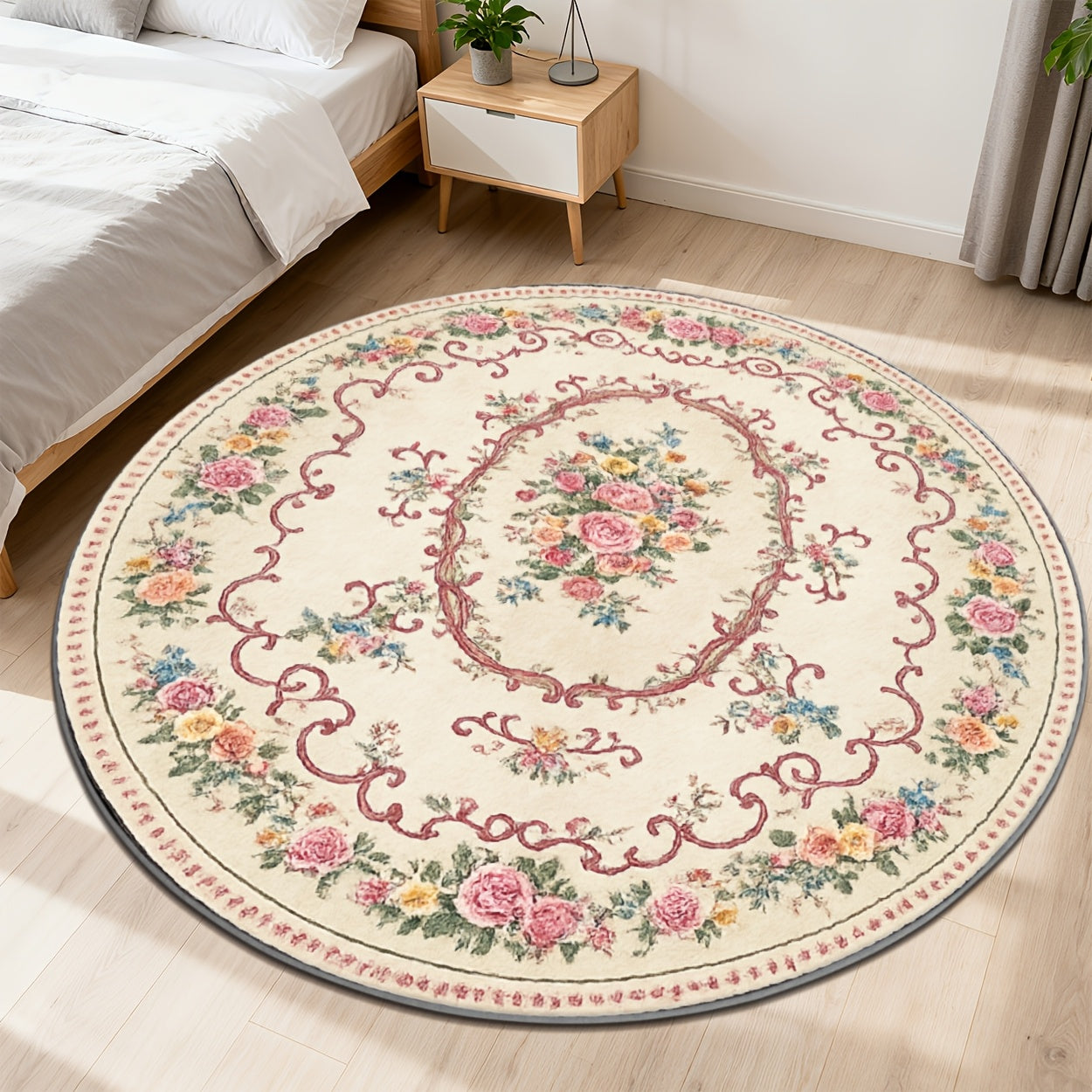 ZULIDA 2D Round Floral Carpet Polyester Machine Washable