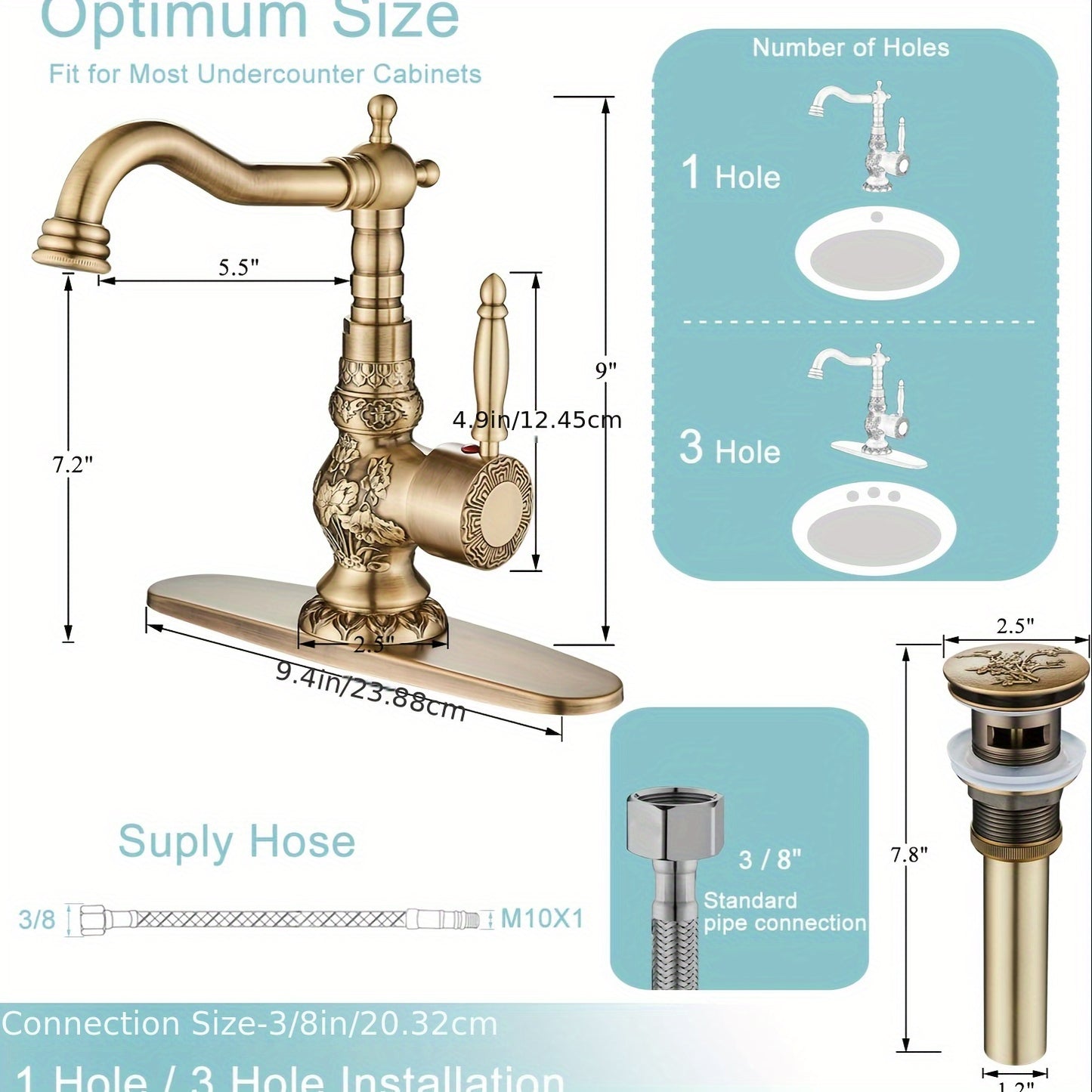 YAGATAP Antique Brass Bathroom Faucet 360 Swivel Spout Vanity Sink