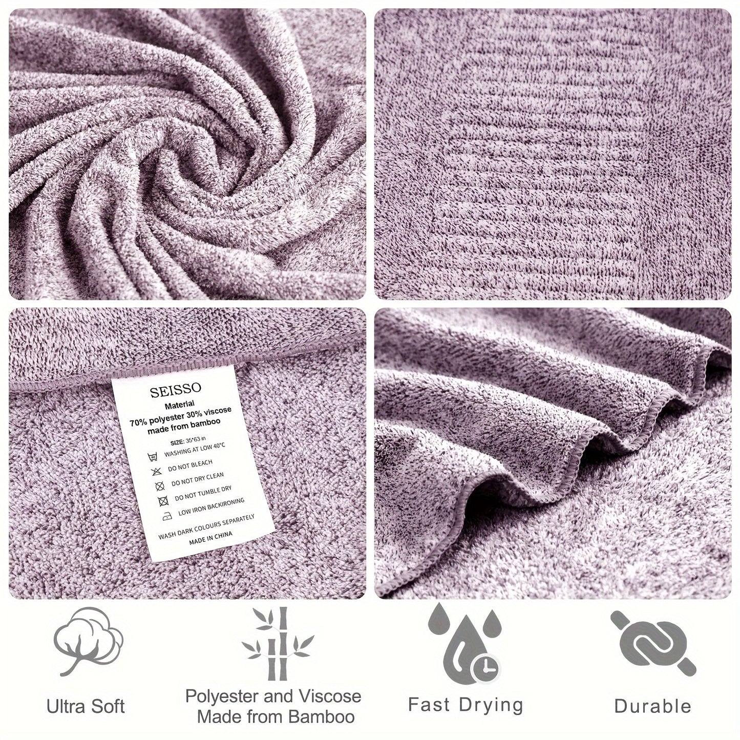 Bamboo Fiber Bath Towel Set 4 Pack Premium Soft Absorbent