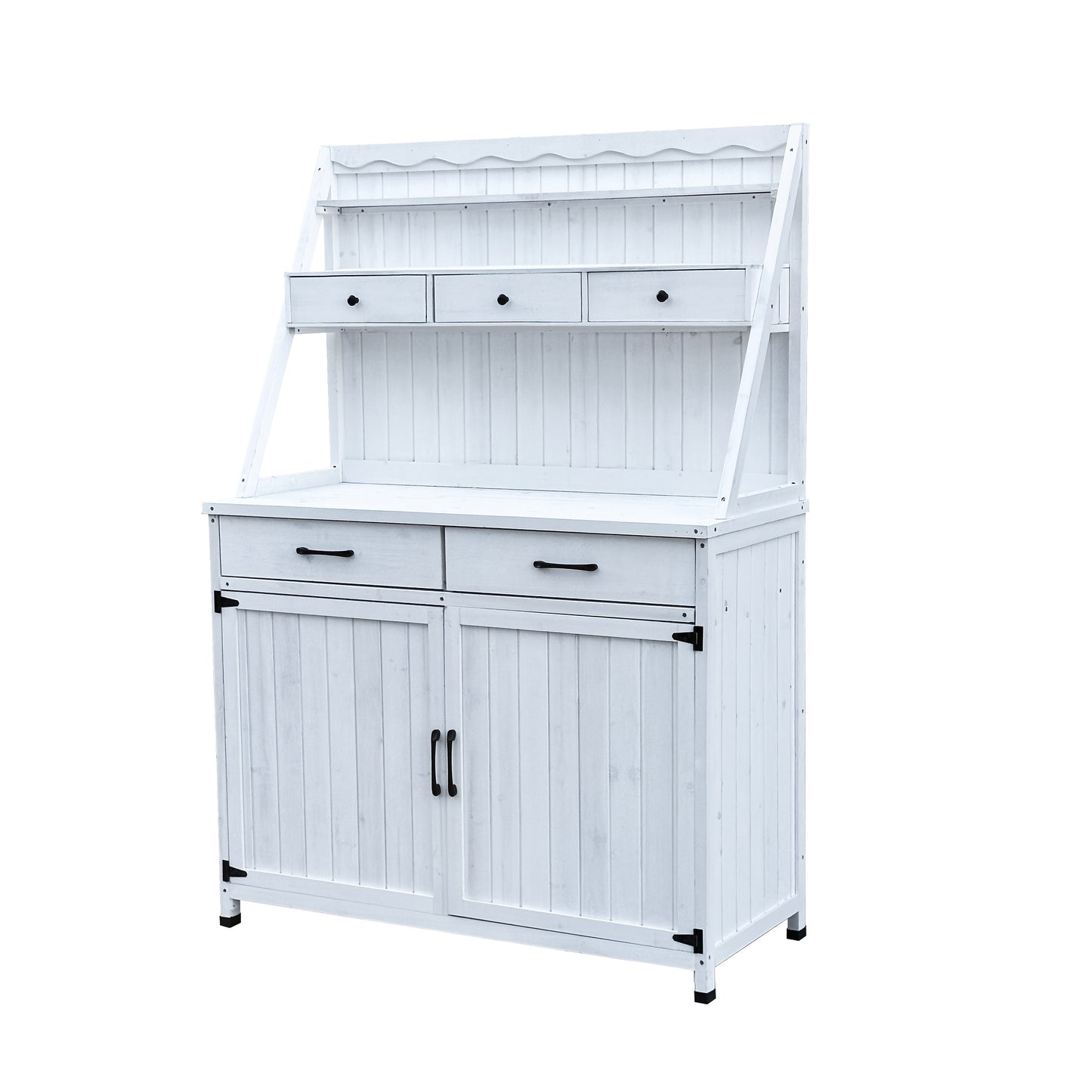 Outdoor Solid Fir Potting Station With Double Doors Shelved Top