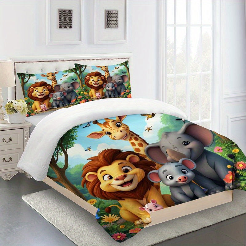 Safari Animal Friends Bedding Set Duvet Cover All Season Zipper