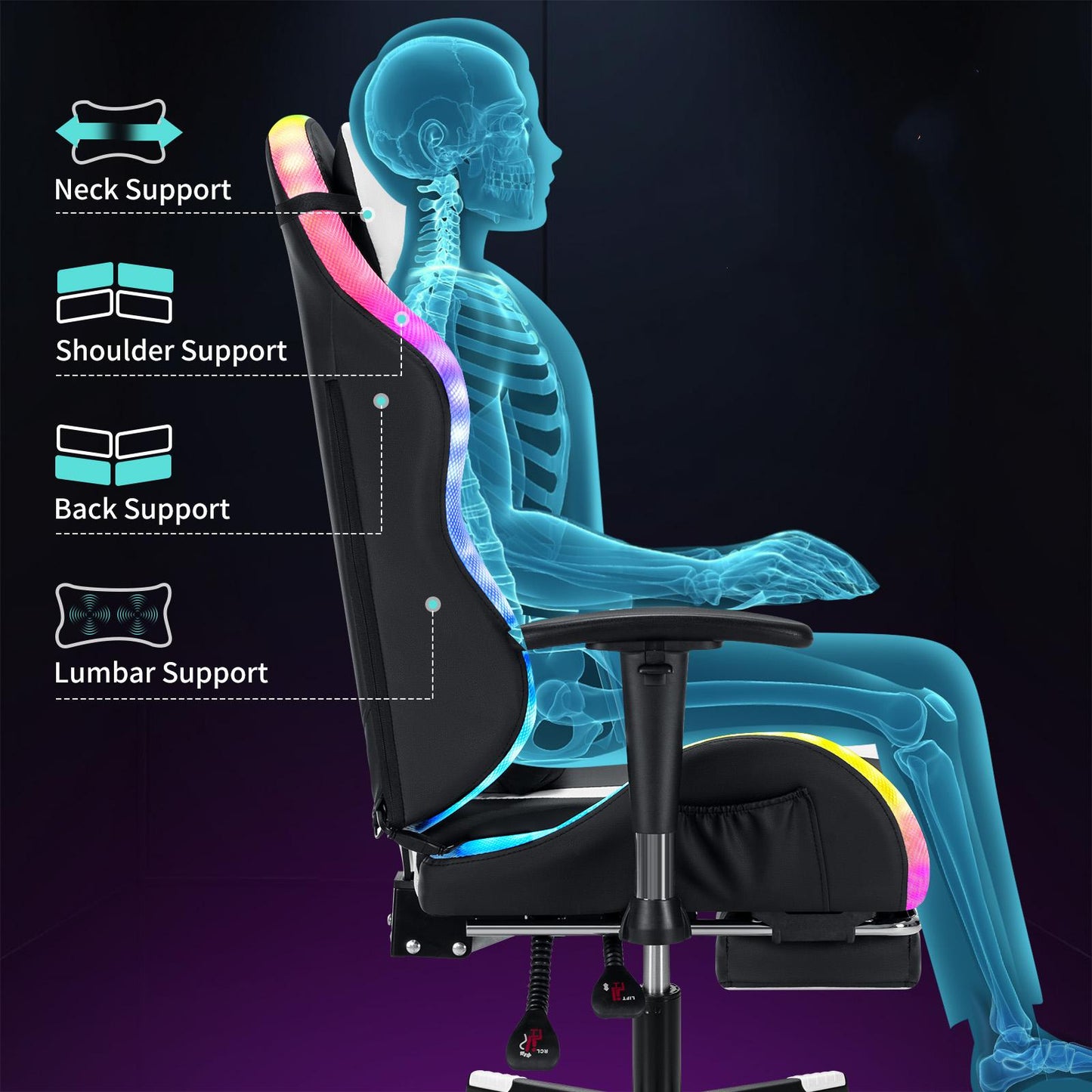 Gaming Chair With RGB Lights Ergonomic Gamer Chair With Footrest