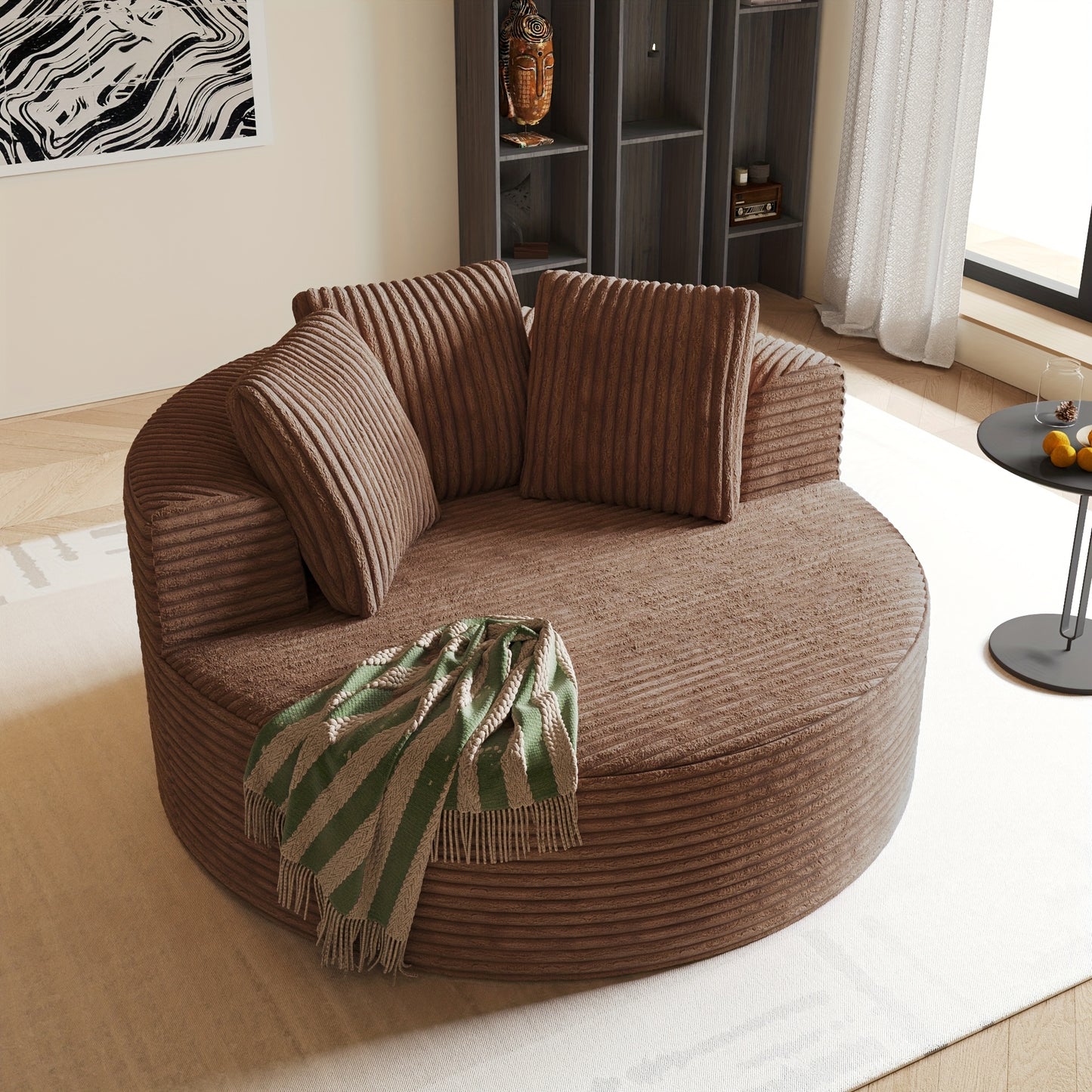 Corduroy Modular Sofa Bed With Built-In Pillows For Living Room