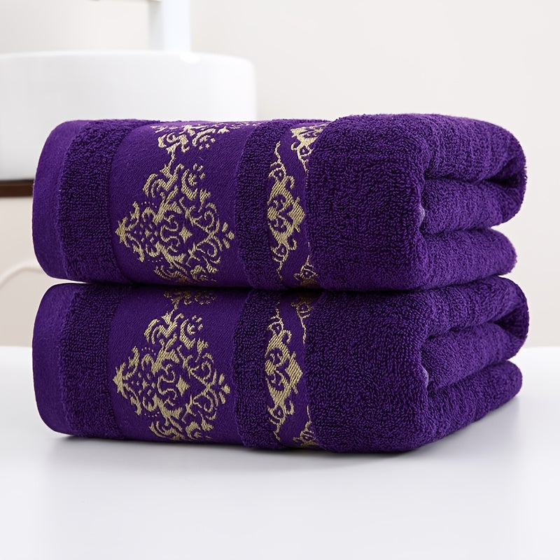 Cotton Bath Towel Set 400 GSM Geometric Embroidery 2 Pieces