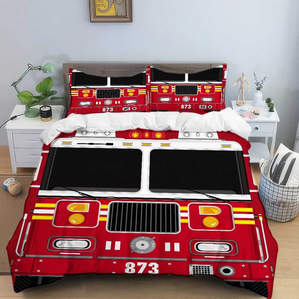 Fire Truck Bedding Duvet Set With Zipper Closure 3 Piece