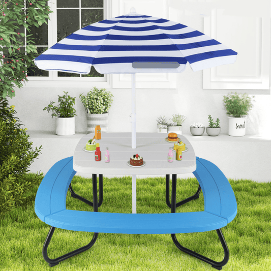 COSTWAY Kids Picnic Table With Adjustable Umbrella And Benches
