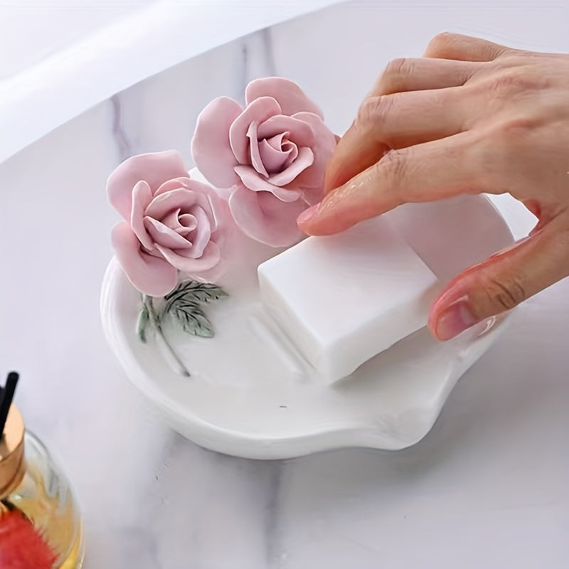Ceramic Oval Soap Dish Hand Pinched Rose