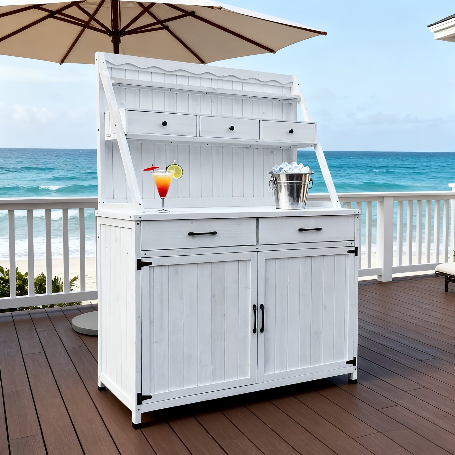 Outdoor Solid Fir Potting Station With Double Doors Shelved Top