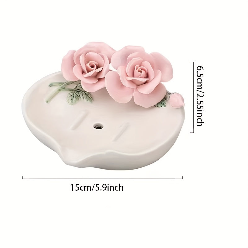 Ceramic Oval Soap Dish Hand Pinched Rose