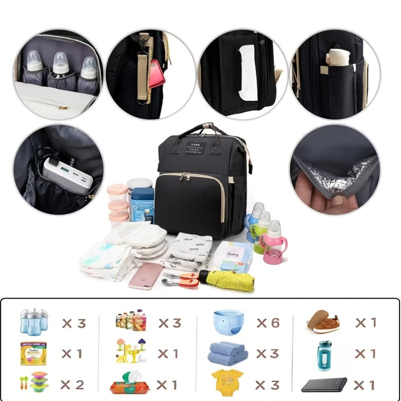 Multi-functional Diaper Bag Backpack | With Baby Carrier and Insulated Bottle Pocket, Large Capacity, Stylish, Polyester, Zipper Closure, Adjustable Shoulder Straps