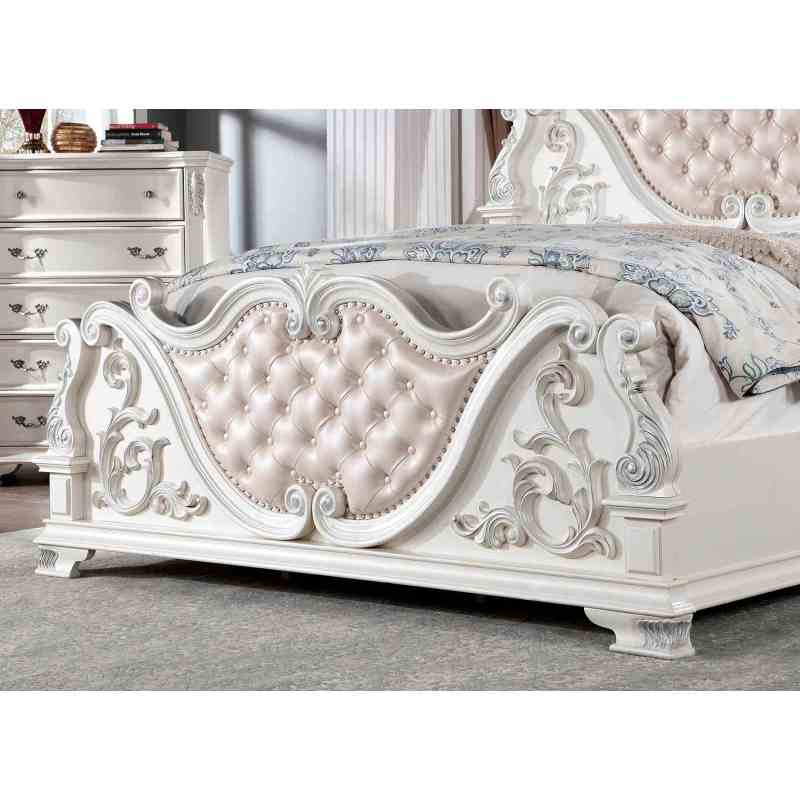 Vintage Tufted Leatherette Headboard Baroque Footboard Luxury Bed Frame