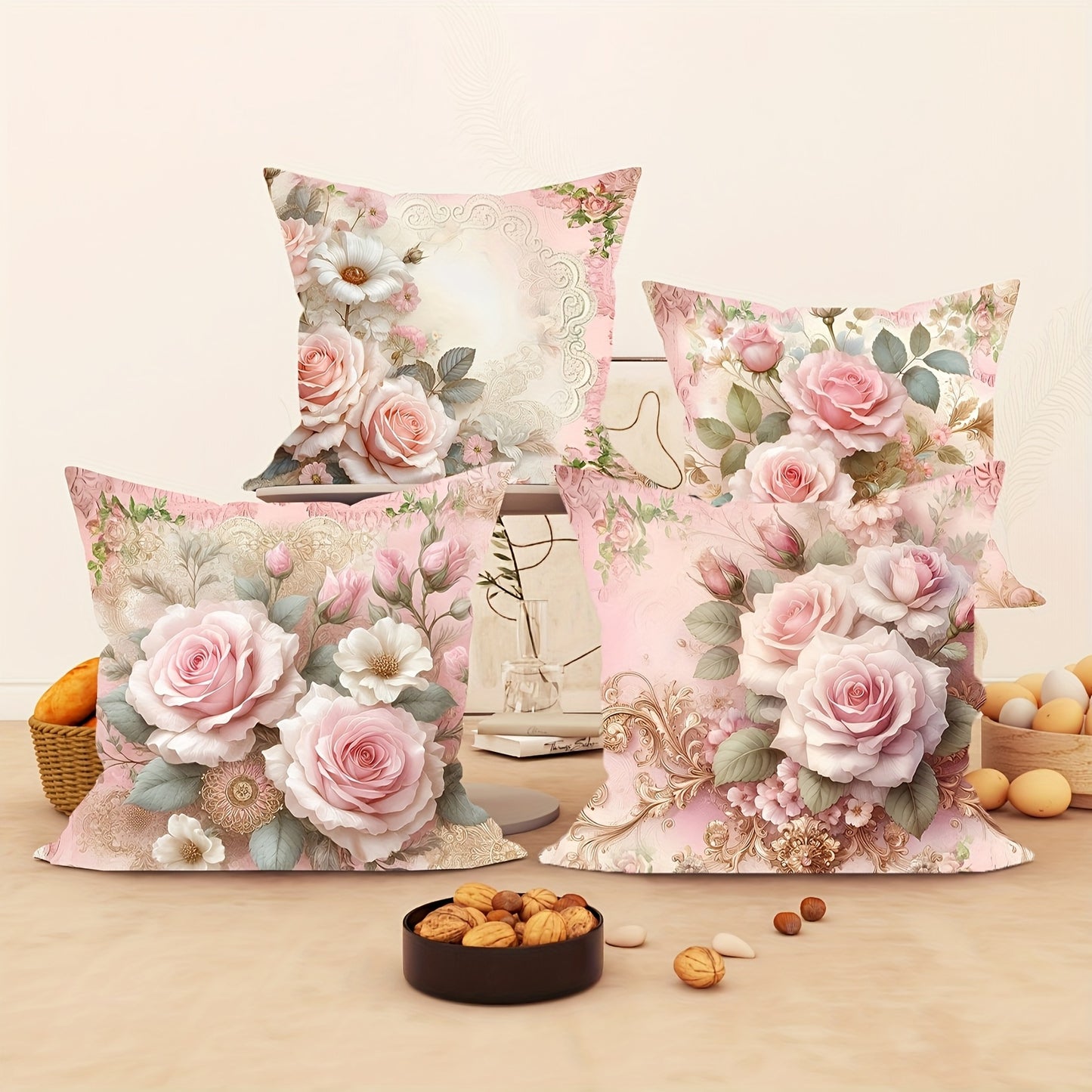 Luxurious French Floral Velvet Pillow Victorian Style With Zipper Washable