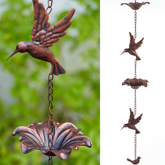 Metal Hummingbird Rain Chain for Durable Outdoor Garden Decor