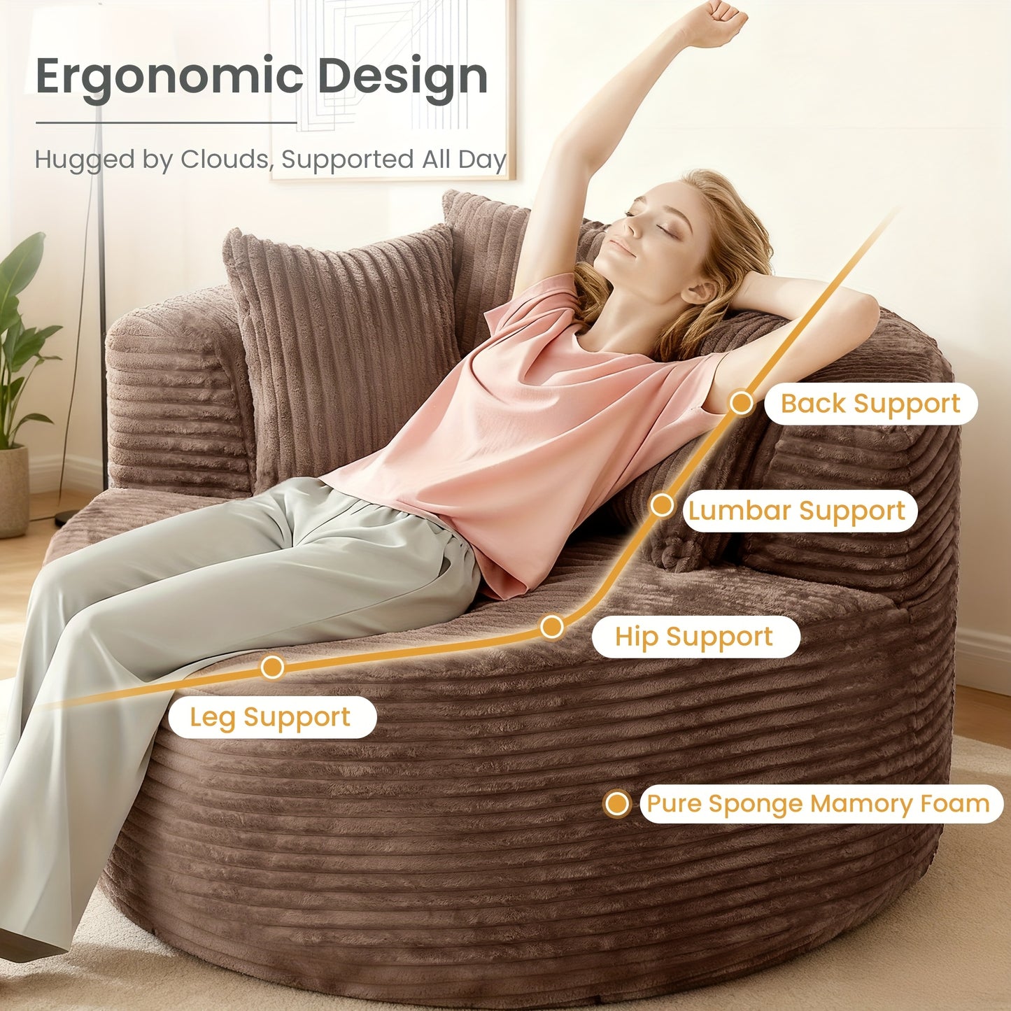 Corduroy Modular Sofa Bed With Built-In Pillows For Living Room