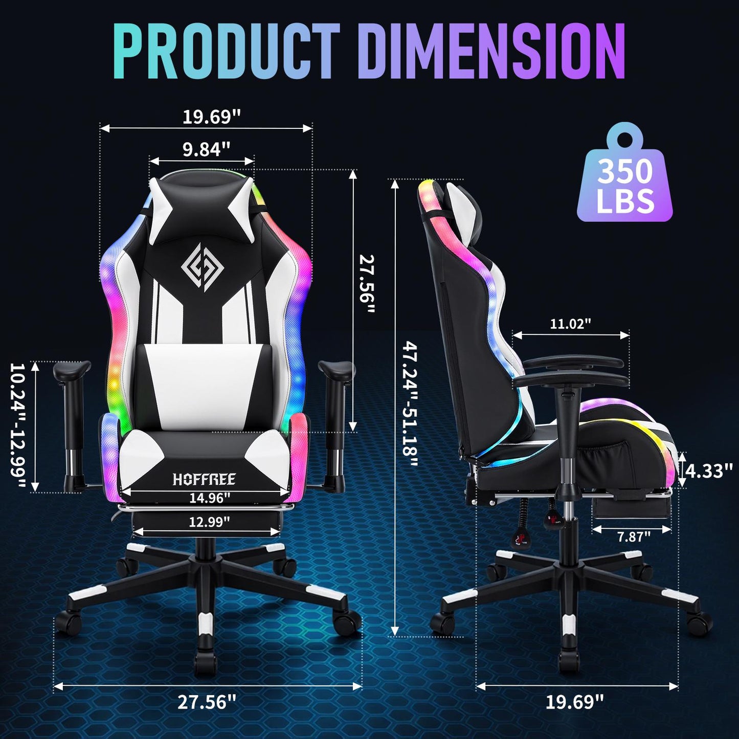 Gaming Chair With RGB Lights Ergonomic Gamer Chair With Footrest