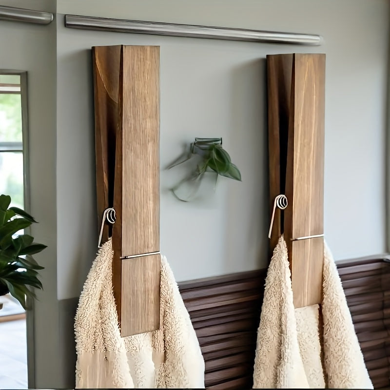 Vintage Industrial Farmhouse Wooden Clip On Wall Mount Towel Rack