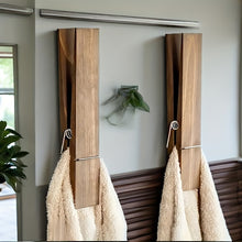 Vintage Industrial Farmhouse Wooden Clip On Wall Mount Towel Rack