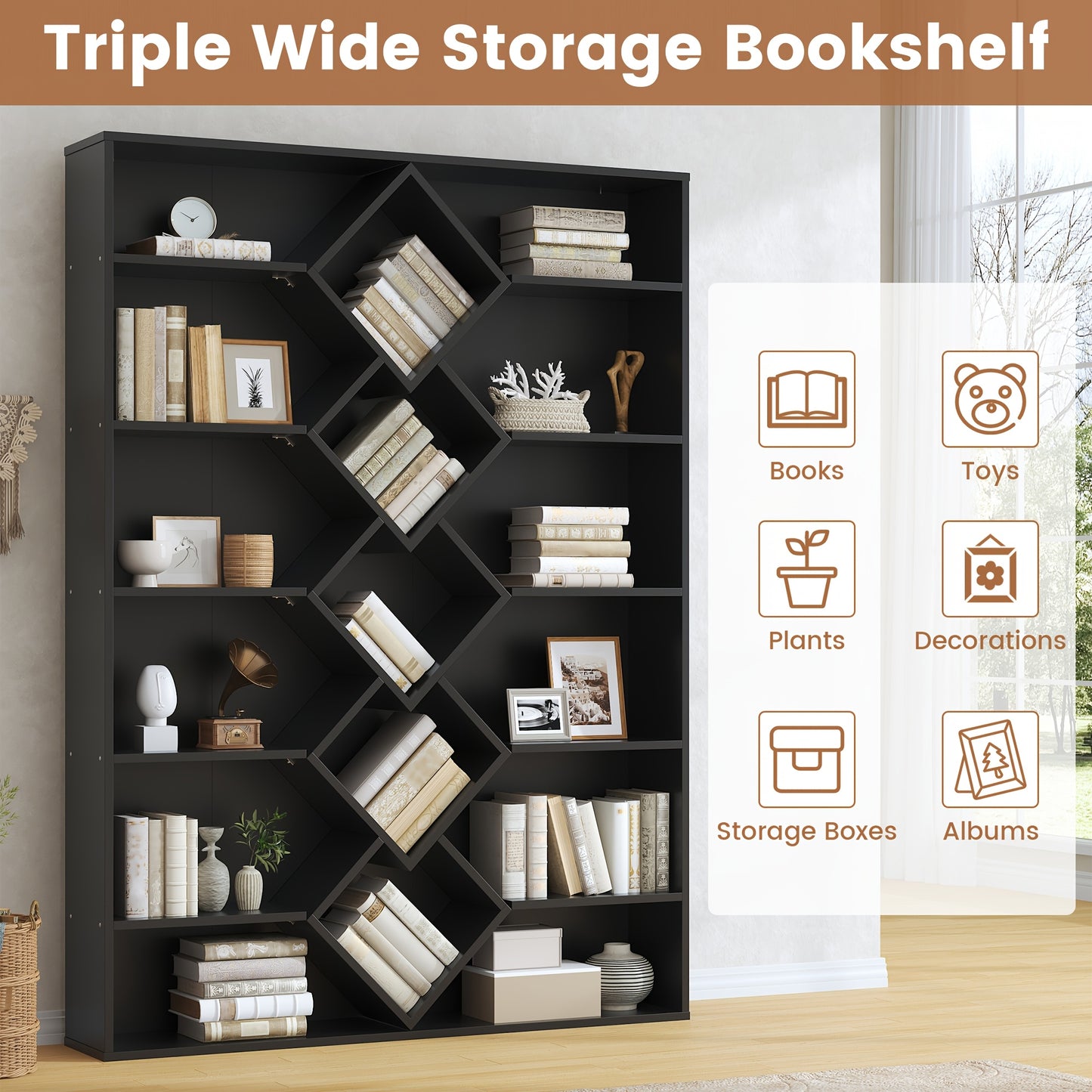 Six Tier Bookshelf Bookcase For Living Room Home Office Library