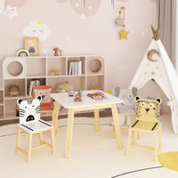 Kids Table And Chair Set With Animal Theme Wood Furniture