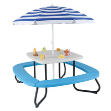 COSTWAY Picnic Table with a Height-Adjustable Umbrella, Durable HDPE Outdoor Table with Four Benches for Eight Kids, Sturdy Metal Structure, Suitable for Indoor And Outdoor Activities for Toddlers Aged 3 And Up