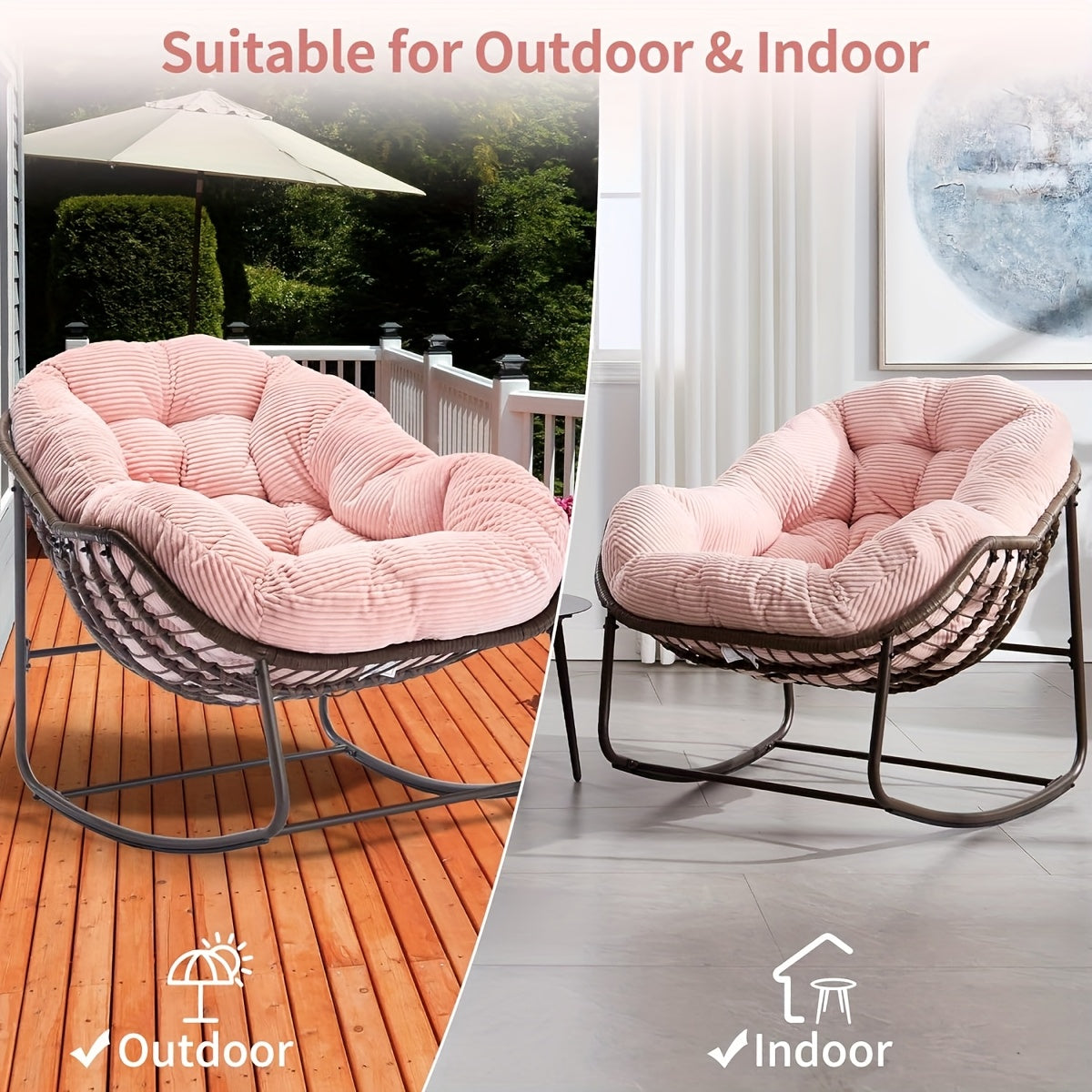 HOMEFUN Papasan Rocking Chair Outdoor Royal Rattan Cushion Two Pack
